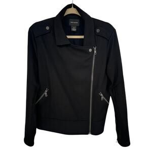 DKNY Jeans Black Moto Jacket Silver Zipper Closure Zipper Accents Outdoors L
